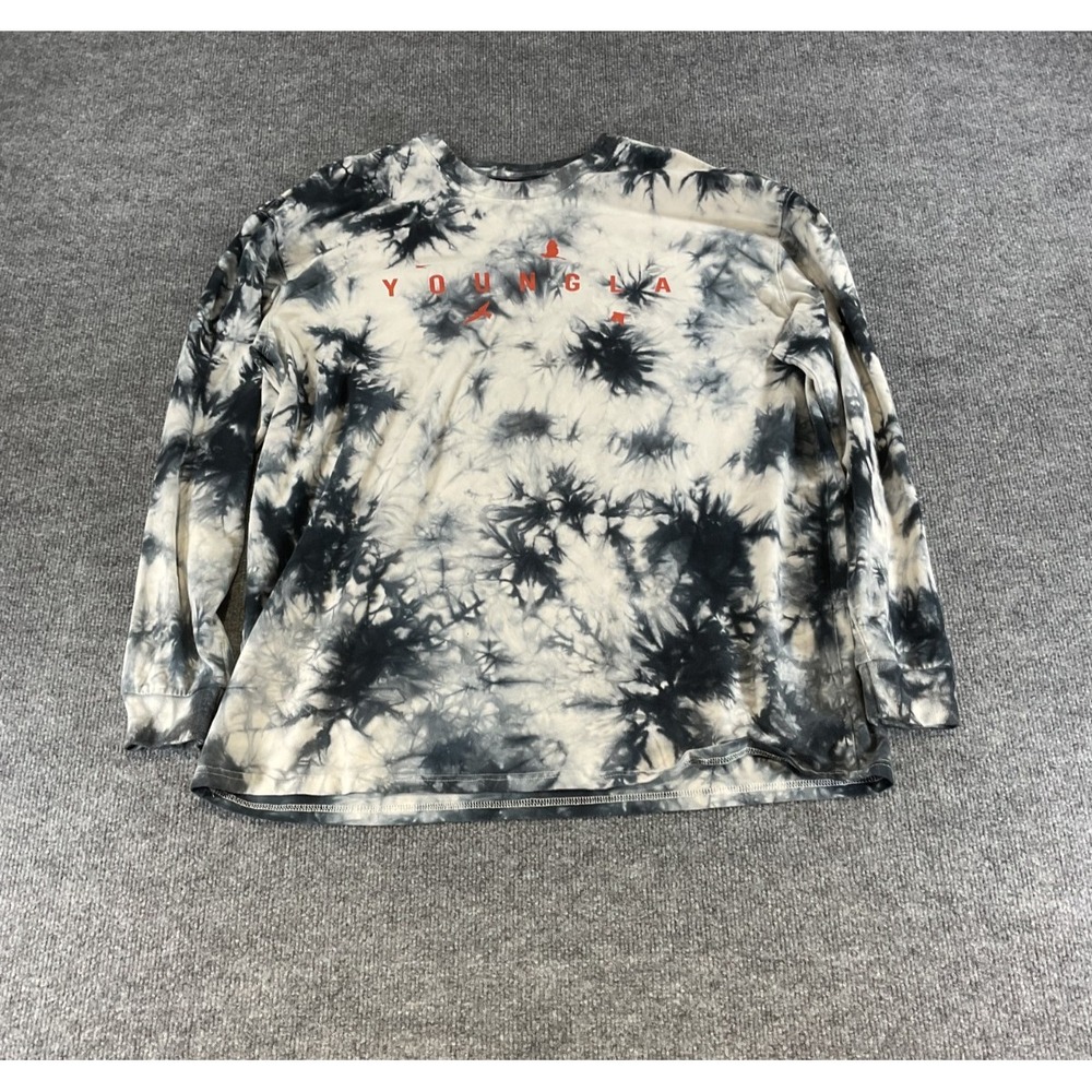 YoungLA Tie Dye Long Sleeve T Shirt Mens Large Black Gray Streetwear Gym Tee